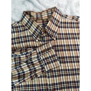 Gitman Bros Shirt Mens Large‎ Beige Plaid Twill Button Down Long Sleeve Pocket